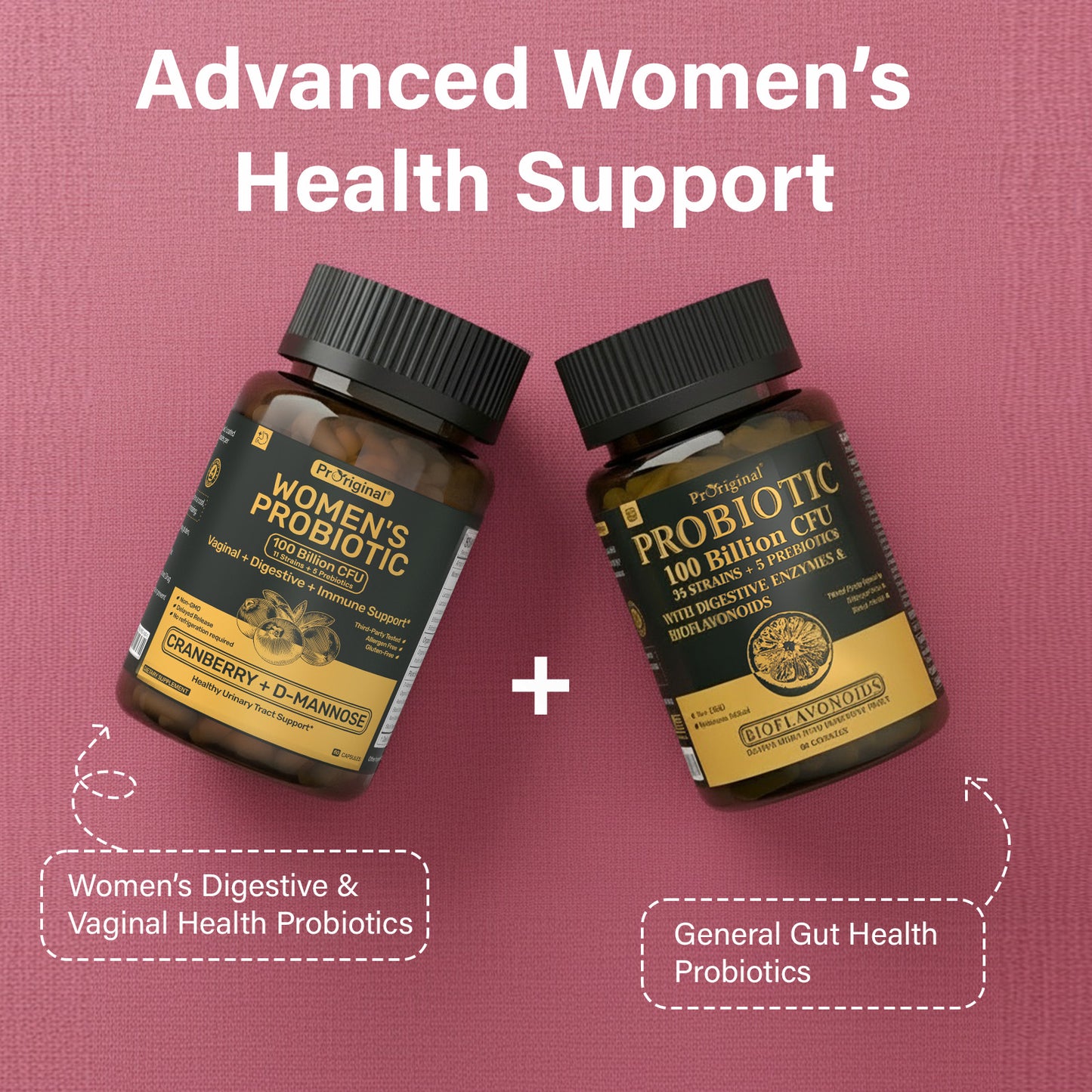 Probiotics for Women – Women’s Probiotic for Digestive, Vaginal, Urinary Health & pH Balance – 100 Billion CFU, 11 Strains with Organic Prebiotics, Cranberry Extract, D-Mannose – Non-GMO, 60 Capsules