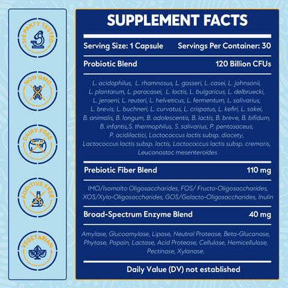 Probiotics for Women & Men 120 Billion CFU with 36 Probiotic Strains for Digestive Health and Gut Health, Delayed Release Capsules, Stomach Acid Resistant, No Need for Refrigeration 30 Capsules