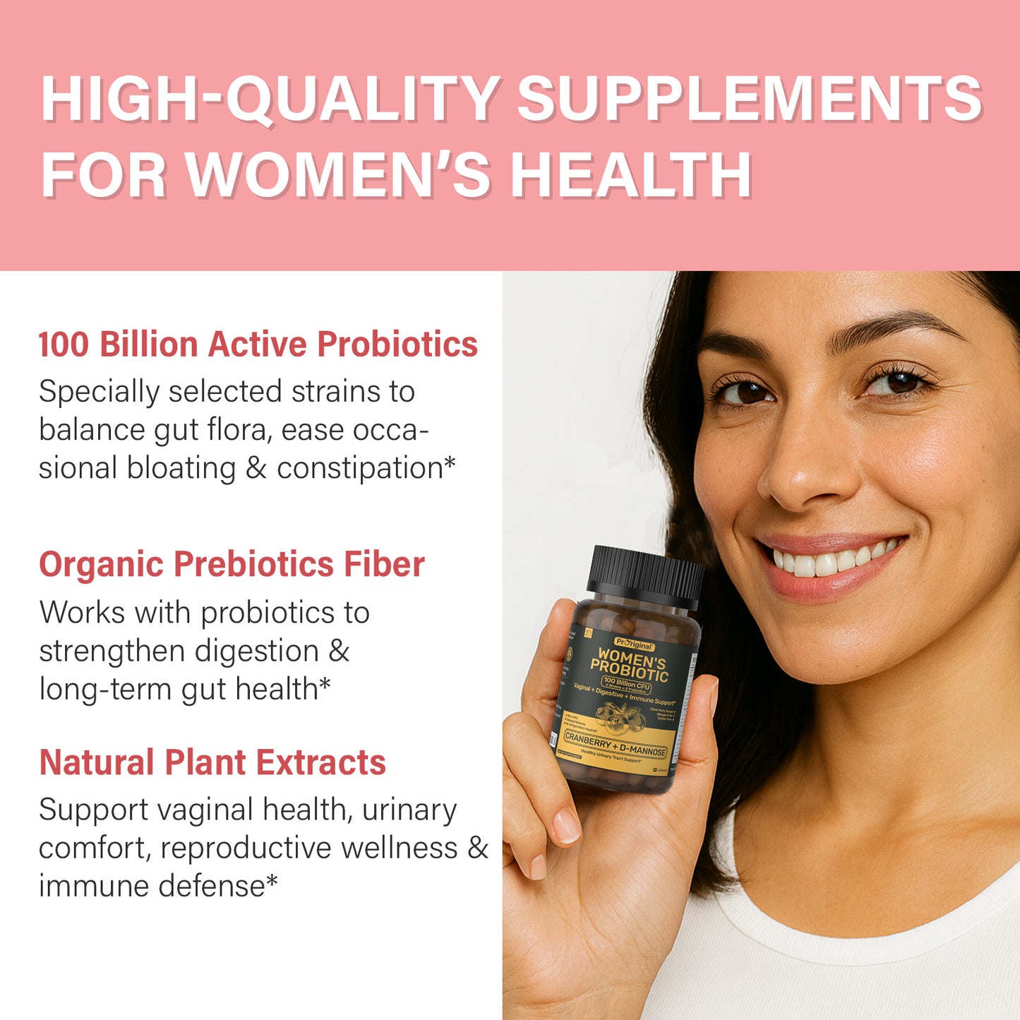 Probiotics for Women – Women’s Probiotic for Digestive, Vaginal, Urinary Health & pH Balance – 100 Billion CFU, 11 Strains with Organic Prebiotics, Cranberry Extract, D-Mannose – Non-GMO, 60 Capsules