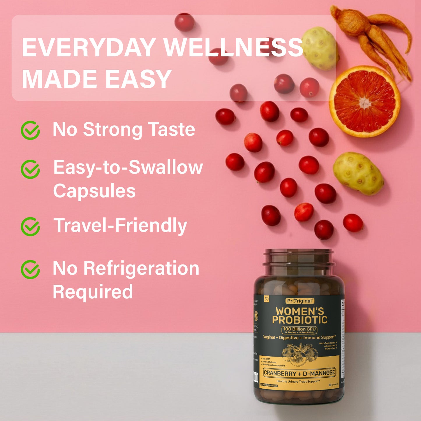 Probiotics for Women – Women’s Probiotic for Digestive, Vaginal, Urinary Health & pH Balance – 100 Billion CFU, 11 Strains with Organic Prebiotics, Cranberry Extract, D-Mannose – Non-GMO, 60 Capsules