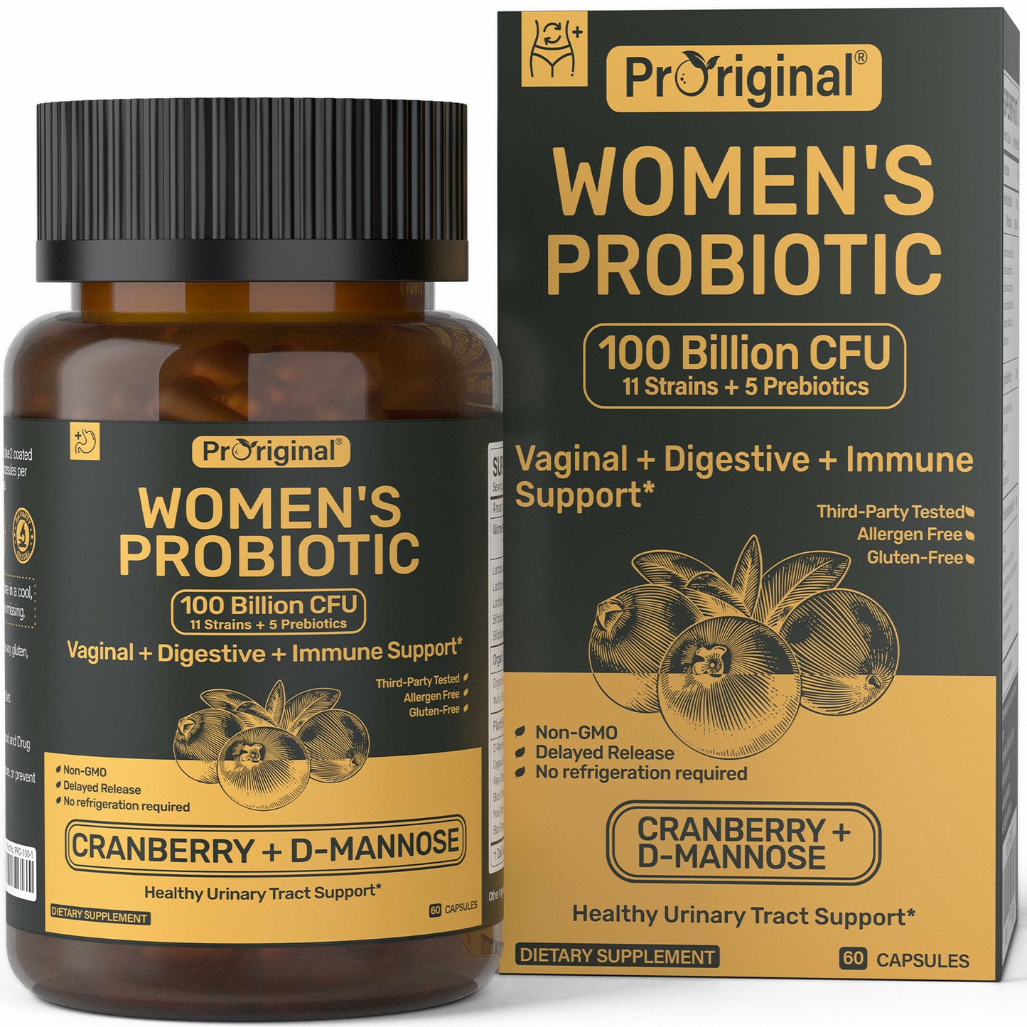 Probiotics for Women – Women’s Probiotic for Digestive, Vaginal, Urinary Health & pH Balance – 100 Billion CFU, 11 Strains with Organic Prebiotics, Cranberry Extract, D-Mannose – Non-GMO, 60 Capsules