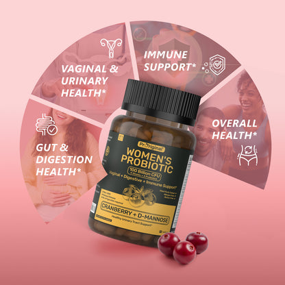 Probiotics for Women – Women’s Probiotic for Digestive, Vaginal, Urinary Health & pH Balance – 100 Billion CFU, 11 Strains with Organic Prebiotics, Cranberry Extract, D-Mannose – Non-GMO, 60 Capsules