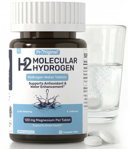 Hydrogen Water Tablets - 12 PPM H2 Molecular Hydrogen - 120 mg Magnesium-Based Reaction System - Supports Antioxidant Defense, Cellular Health, Energy & Brain Function - Non-GMO, Unflavored 60 Tablets