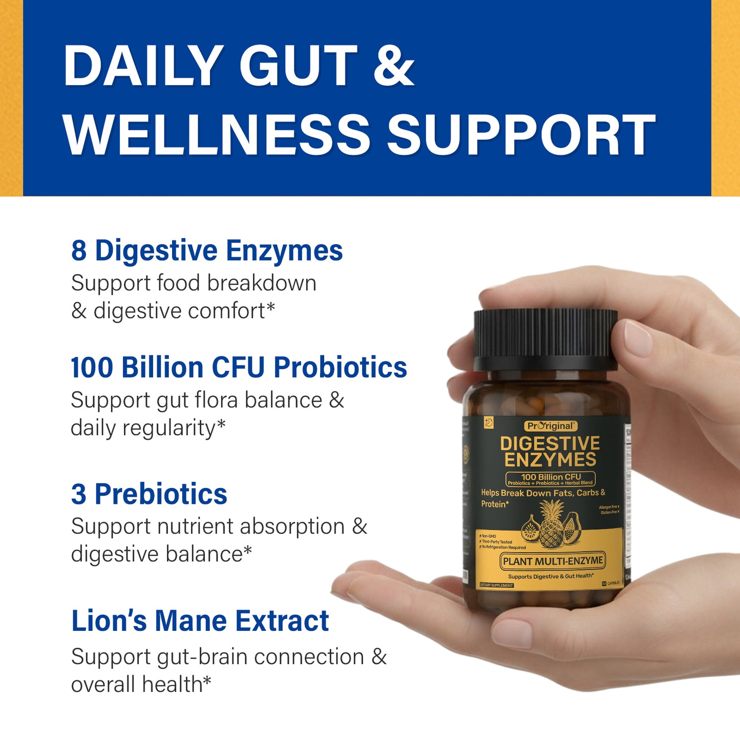 Digestive Enzymes Supplement with 100 Billion CFU Organic Probiotic & Prebiotic - Multi-Enzyme Formula for Women & Men - Supports Digestive & Gut Health, Aids Protein, Carb & Dairy Digestion, 60 Caps
