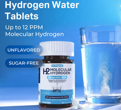Hydrogen Water Tablets - 12 PPM H2 Molecular Hydrogen - 120 mg Magnesium-Based Reaction System - Supports Antioxidant Defense, Cellular Health, Energy & Brain Function - Non-GMO, Unflavored 60 Tablets