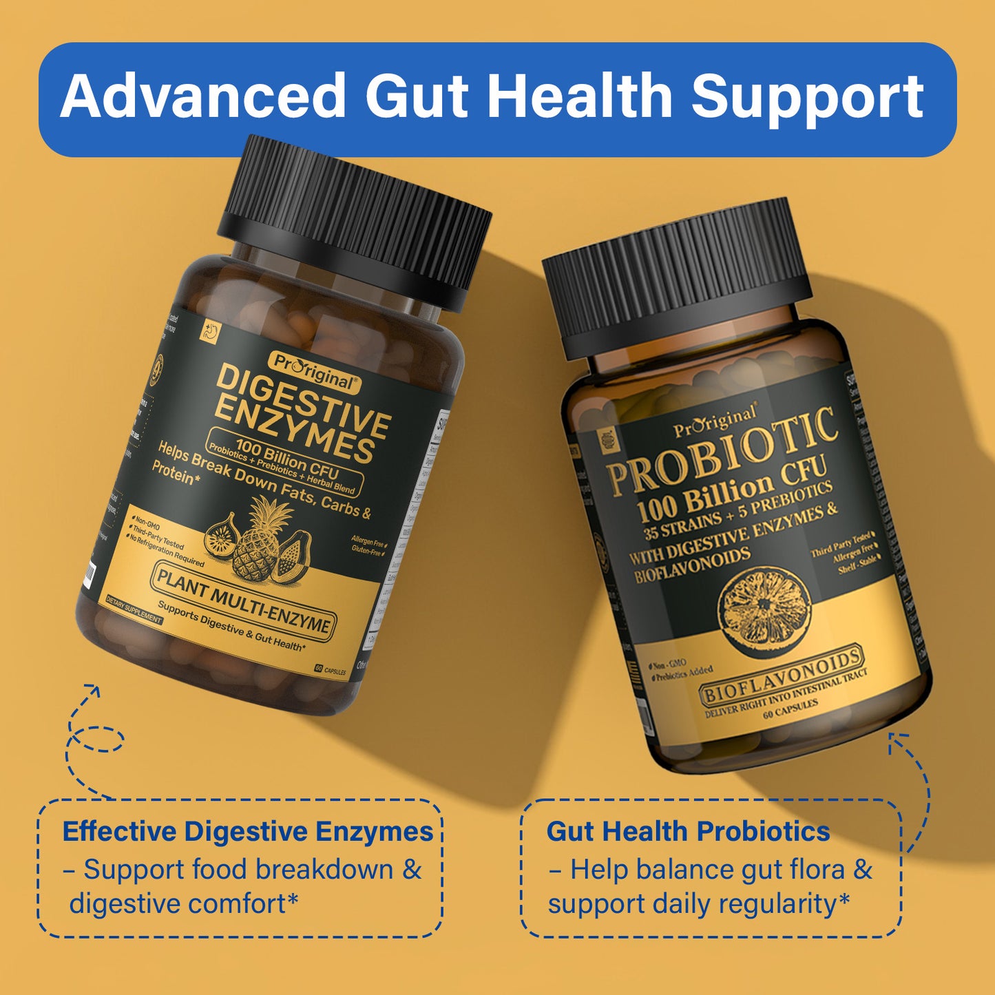 Digestive Enzymes Supplement with 100 Billion CFU Organic Probiotic & Prebiotic - Multi-Enzyme Formula for Women & Men - Supports Digestive & Gut Health, Aids Protein, Carb & Dairy Digestion, 60 Caps
