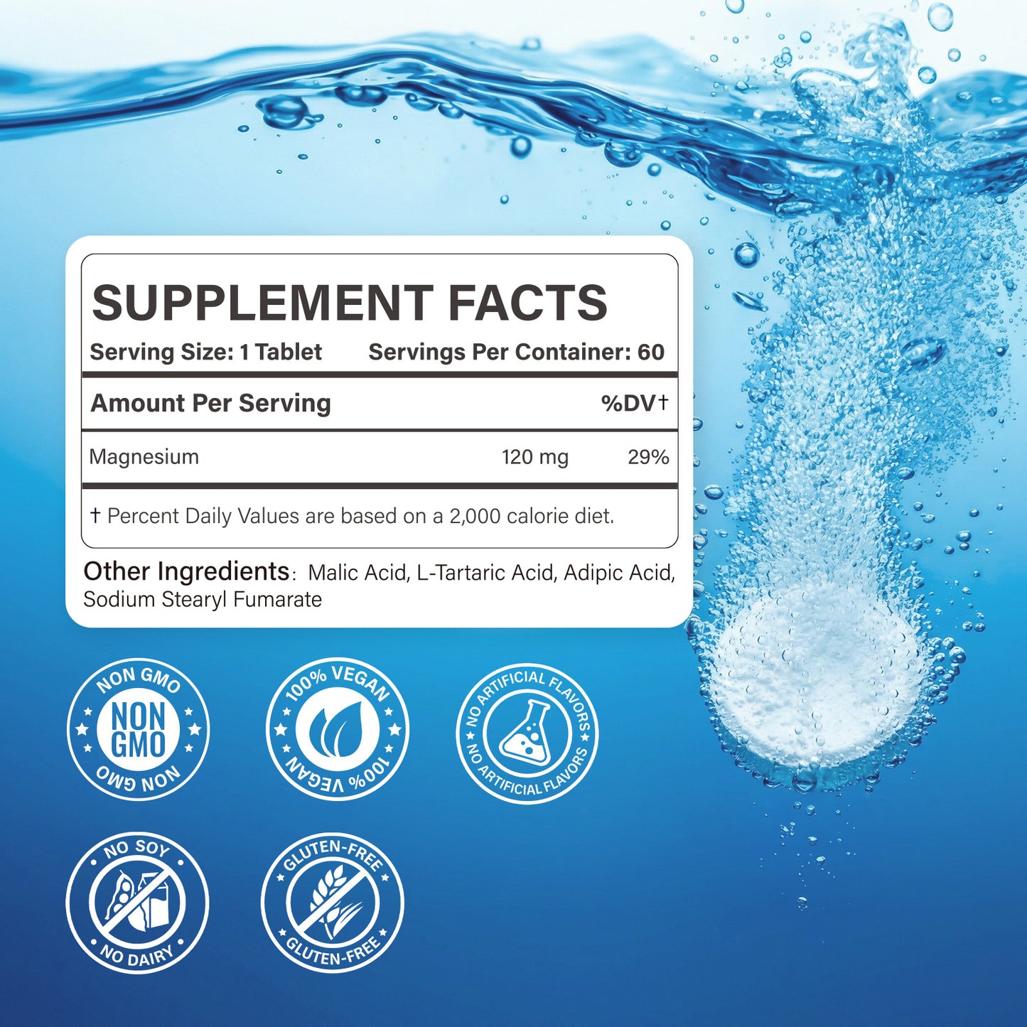 Hydrogen Water Tablets - 12 PPM H2 Molecular Hydrogen - 120 mg Magnesium-Based Reaction System - Supports Antioxidant Defense, Cellular Health, Energy & Brain Function - Non-GMO, Unflavored 60 Tablets